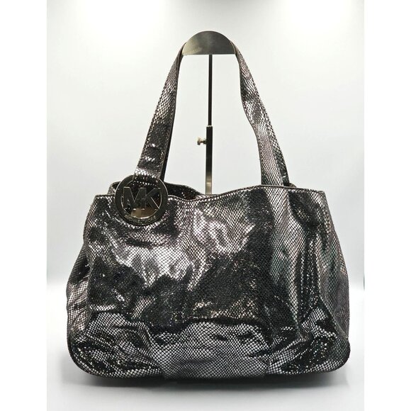 Michael Kors Women's Metallic Python-Embossed Tote Shoulder Bag Size L 2421 - Picture 4 of 13